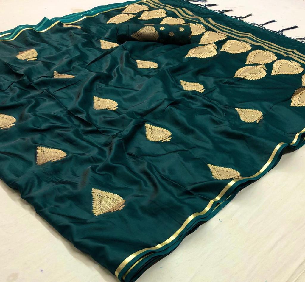 Pine Green Zari Spades Satin Silk Saree