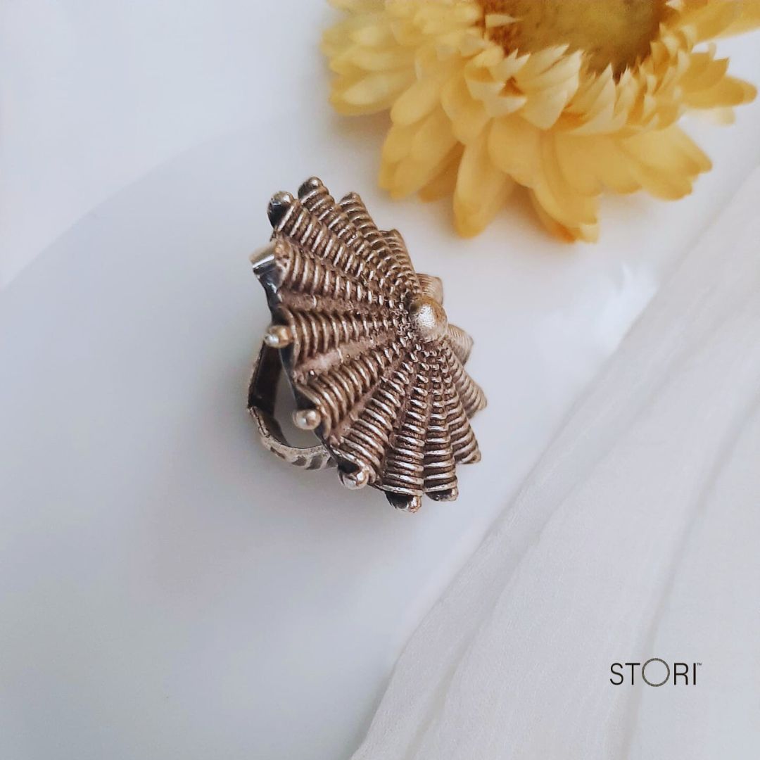Dandelion Adjustable German Silver Finger Ring STORI