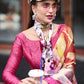 Abstract Rose Printed Satin Crepe Silk Saree