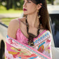 Pale Pink Abstract Printed Satin Crepe Silk Saree