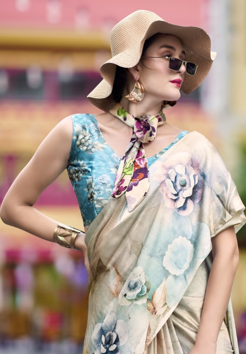Fawn Brown Satin Crepe Silk Saree