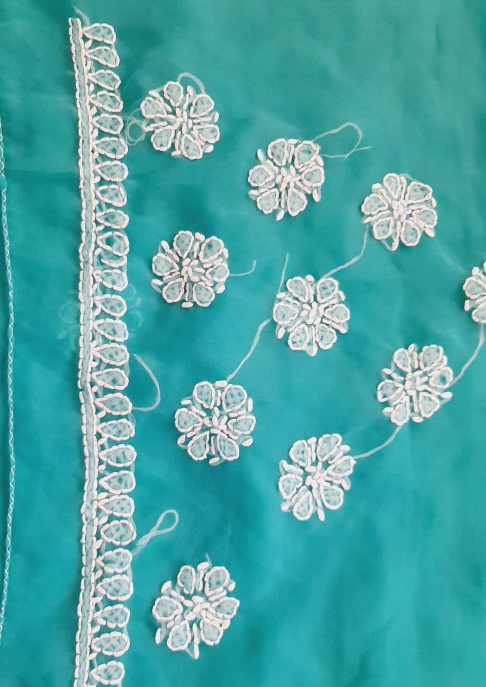 Rama Green Sanah Handcrafted Lucknowi Chikankari Saree