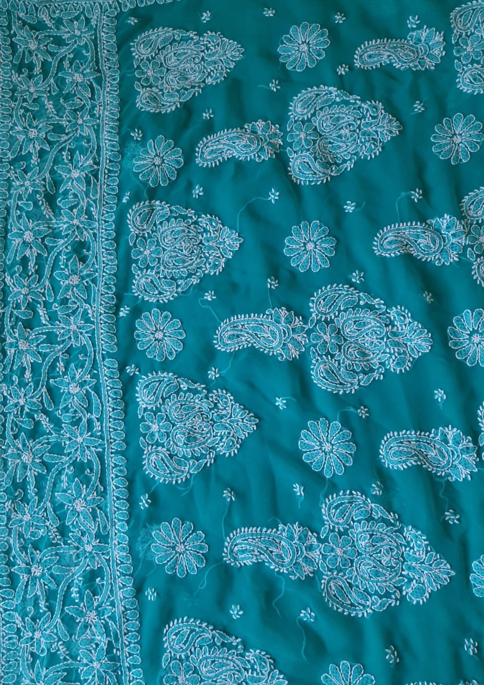 Rama Green Sanah Handcrafted Lucknowi Chikankari Saree