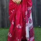 Rani Pink Cycle Printed Handloom Cotton Mulmul Saree