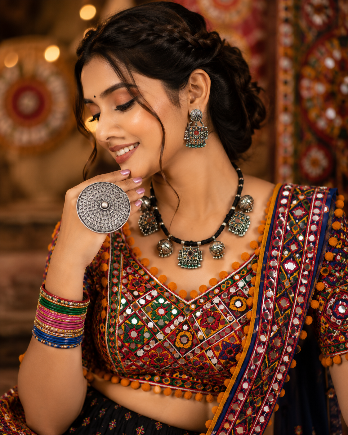 Rayasha Oxidised Necklace Set with Earrings2