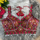 Red Prahan Kutchi Embroidered Blouse With Elbow Sleeves