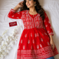 Red Angarkha Short Georgette Chikankari Kurti
