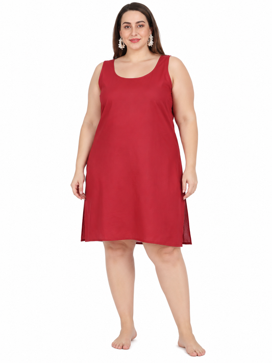 Red Cotton Long Inner Slip Plus Size