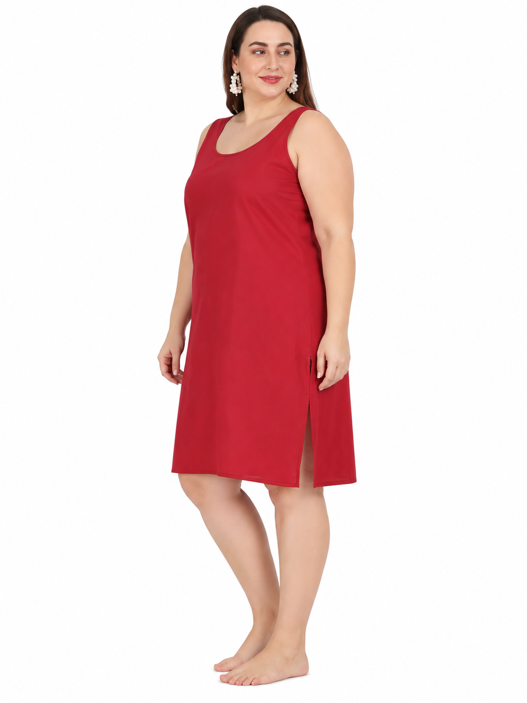 Red Cotton Long Inner Slip Plus Size2