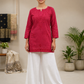 Red Dobby Cotton Short Chikankari Kurti