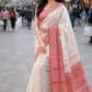 Red & White Embroidery Begali  Cotton Saree