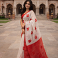 Red & White Hibiscus Print  Cotton Silk Saree