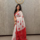 Red & White Hibiscus Print  Cotton Silk Saree4