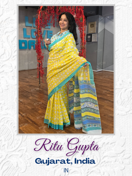 Appu Printed Bright Yellow Handloom Cotton Mulmul Saree