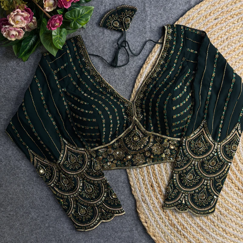 Rubaab Beaded Georgette Blouse With Long Sleeves
