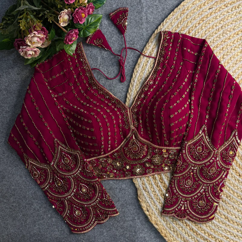Rubaab Beaded Georgette Blouse With Long Sleeves