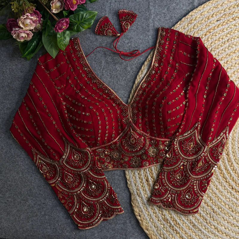 Rubaab Beaded Georgette Blouse With Long Sleeves