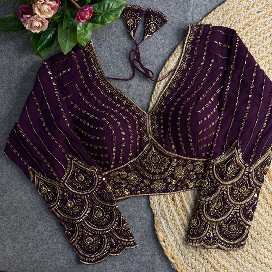 Rubaab Beaded Georgette Blouse With Long Sleeves