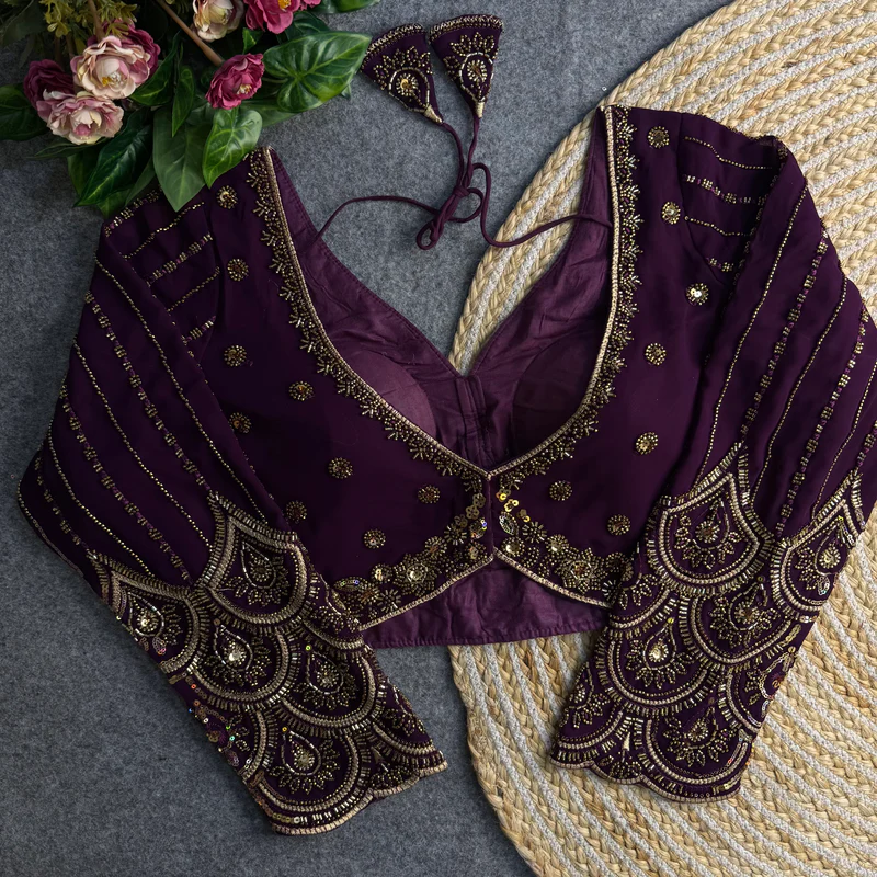 Rubaab Beaded Georgette Blouse With Long Sleeves