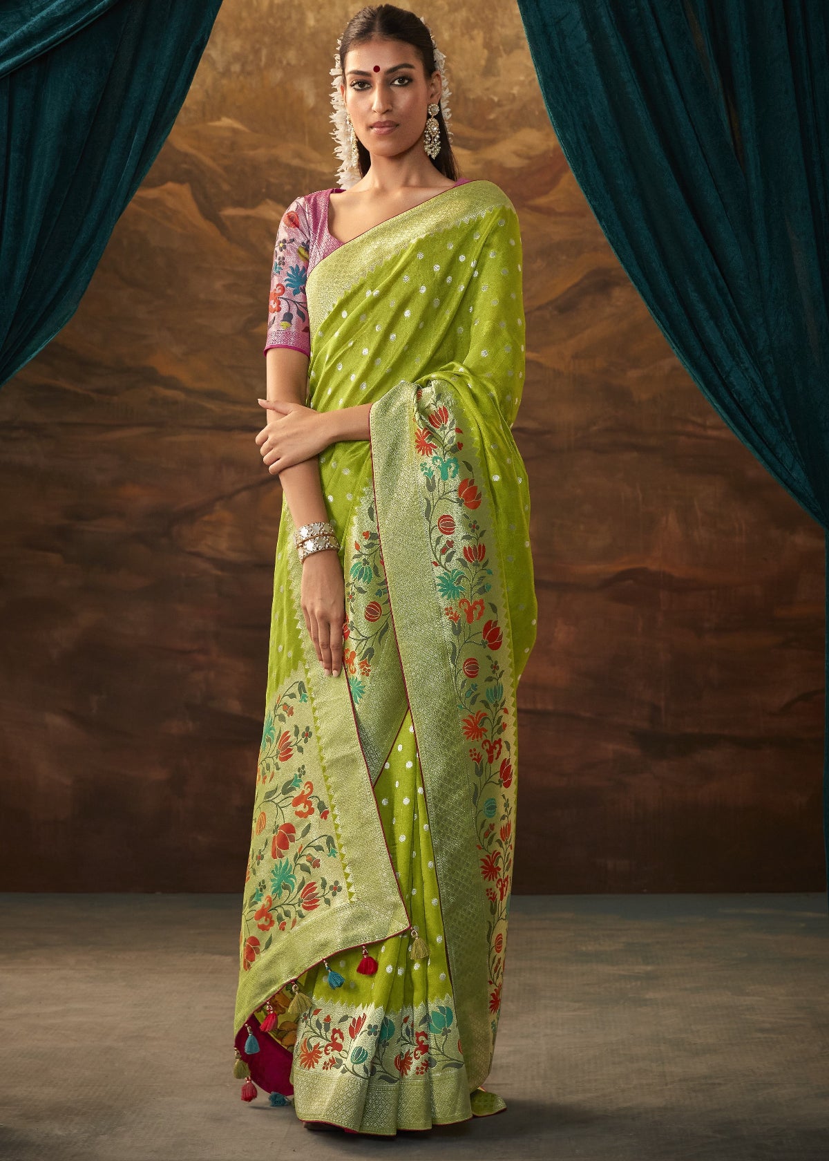 Shop Parrot Green Paithani Saree Online at STORI.