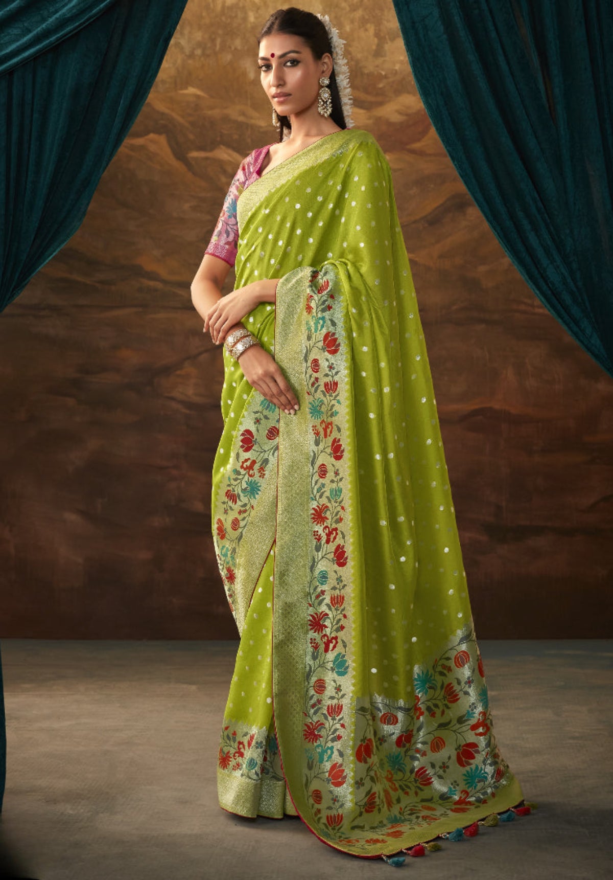Shop Parrot Green Paithani Saree Online at STORI.
