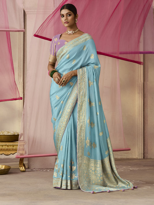 Sky Blue Banarasi Silk Saree online in India
