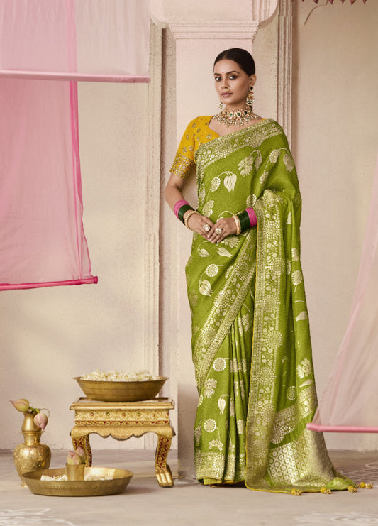 Mehendi Green Banarasi Silk Saree Online in India