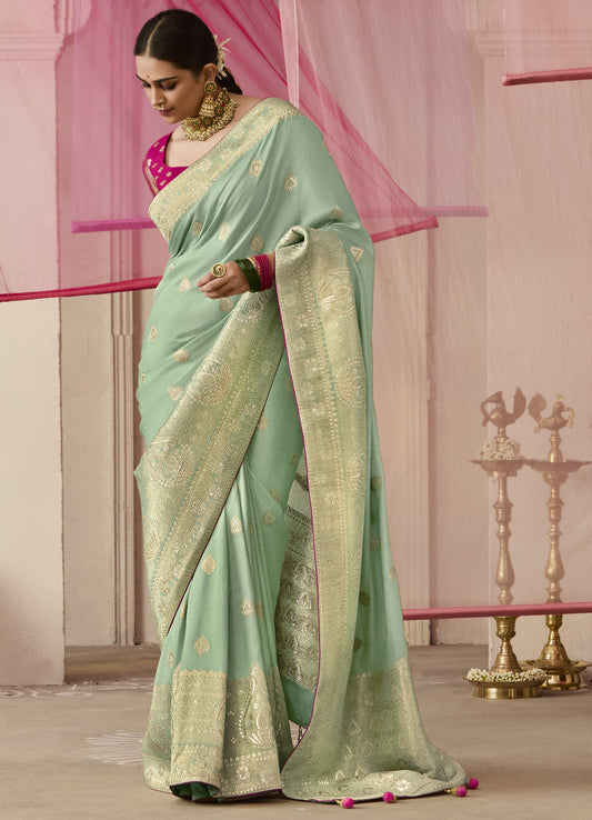 Pista Green Banarasi Silk Saree