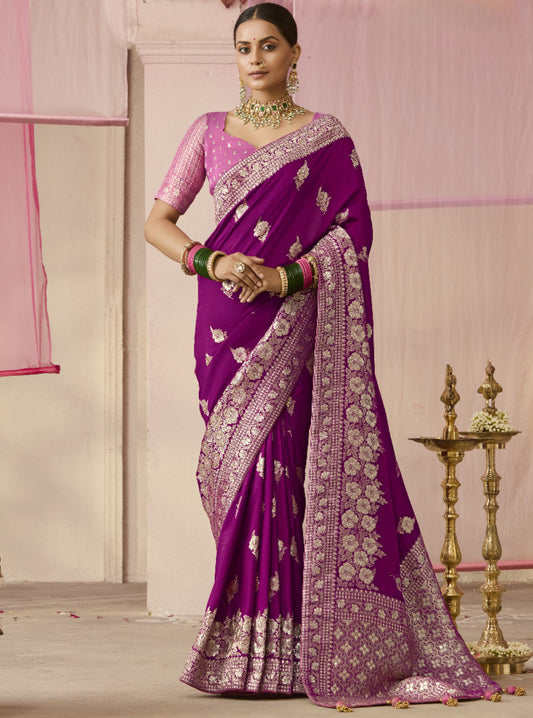 Magenta Banarasi Silk Saree Online in India