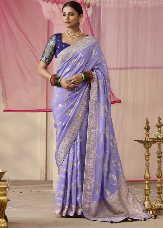 Purple Banarasi Silk Saree Online in India