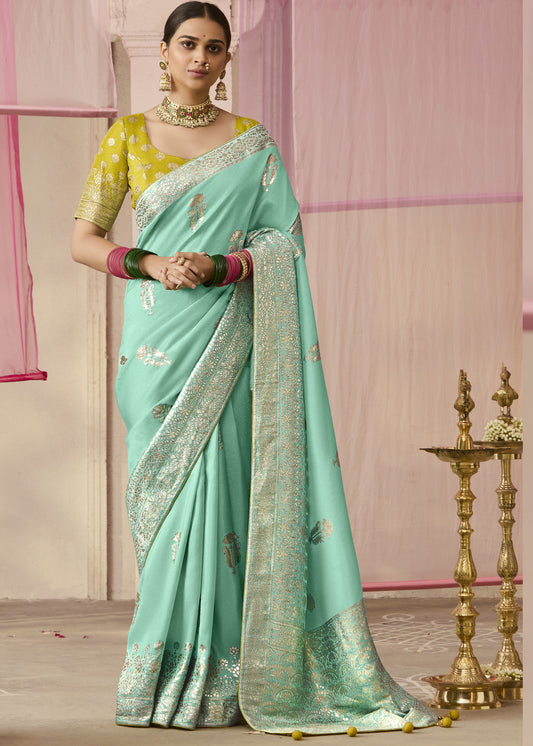 Sea Green Banarasi Silk Saree Online in India