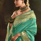 Pastel Aquamarine Silk Saree With Designer Blouse Onlie in India