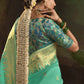 Pastel Aquamarine Silk Saree With Designer Blouse Onlie in India