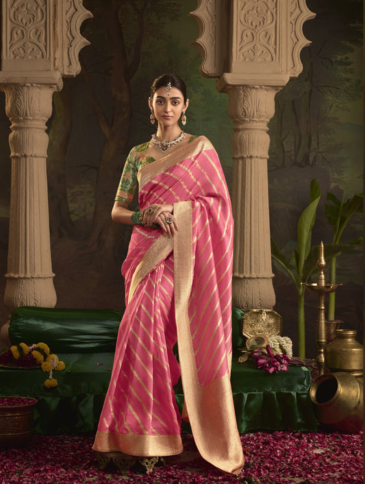 Pink Silk Saree With Designer Blouse Online in India