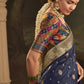 Navy Blue Silk Saree With Designer Blouse Online in India