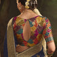 Navy Blue Silk Saree With Designer Blouse Online in India