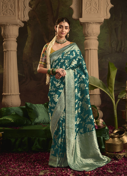 Green Silk Saree With Designer Blouse Online in India
