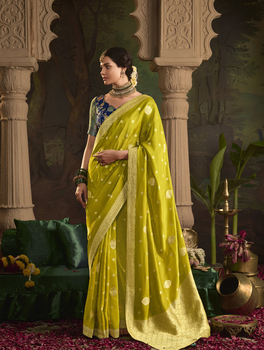 Olive Green Silk Saree With Designer Blouse Online in India