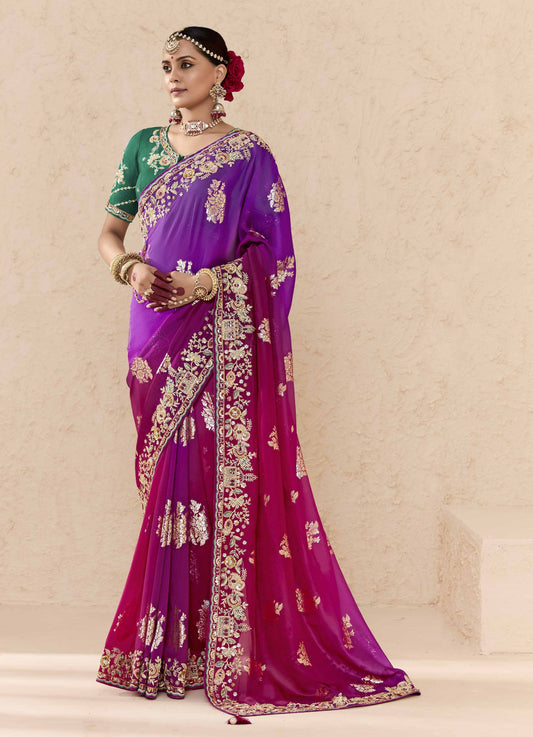Ombre Purple Banarasi Silk Saree Online in India