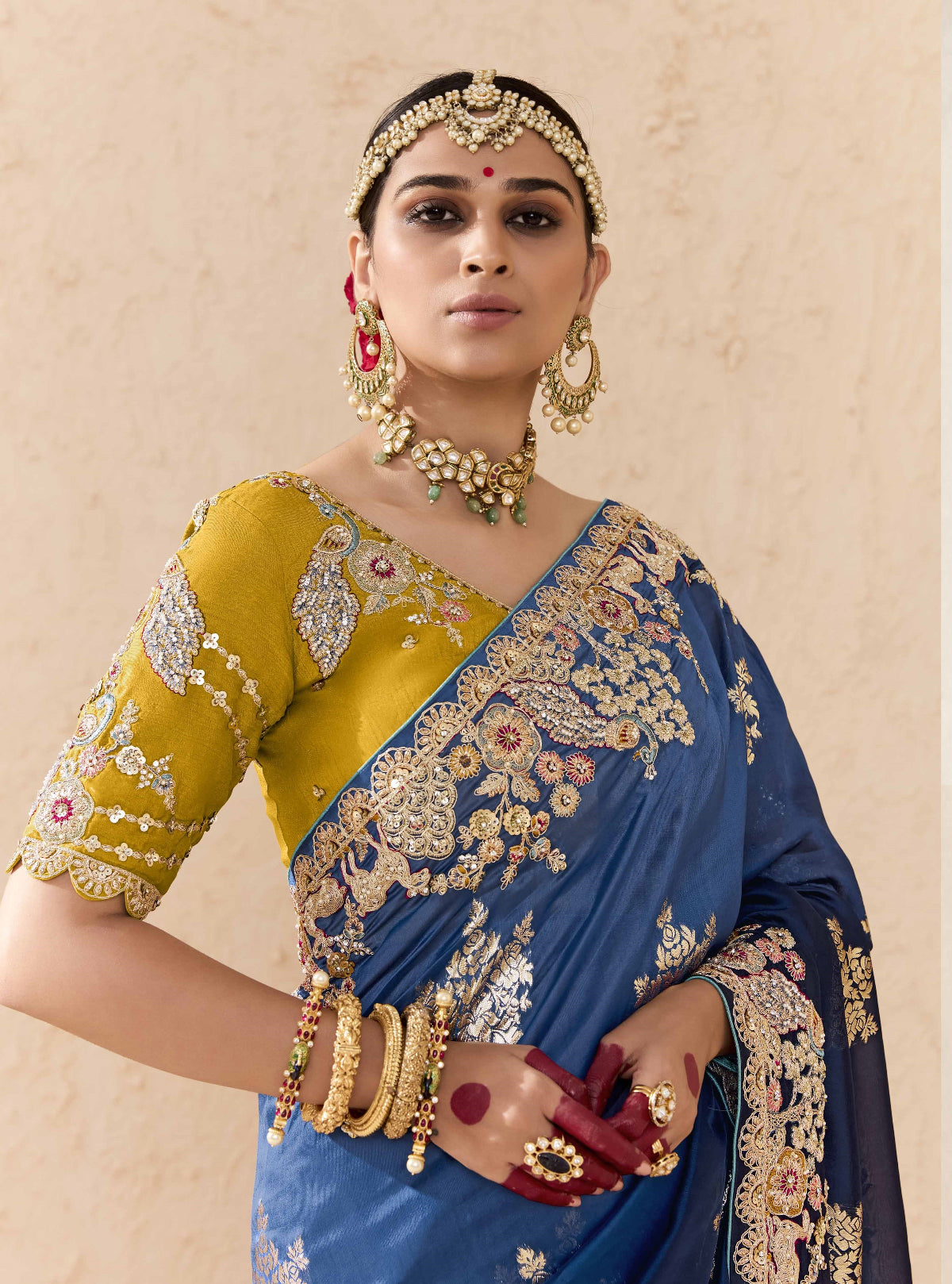 Ombre Navy Blue Banarasi Silk Saree Online in India