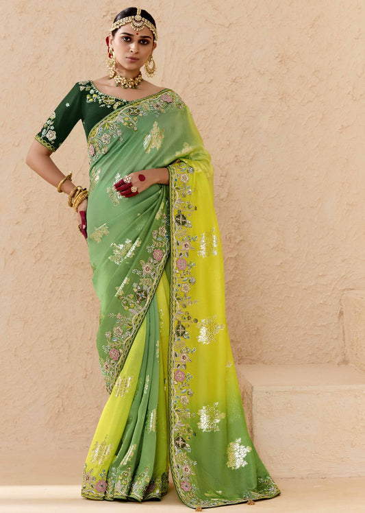 Ombre Light Green Banarasi Silk Saree Online in India