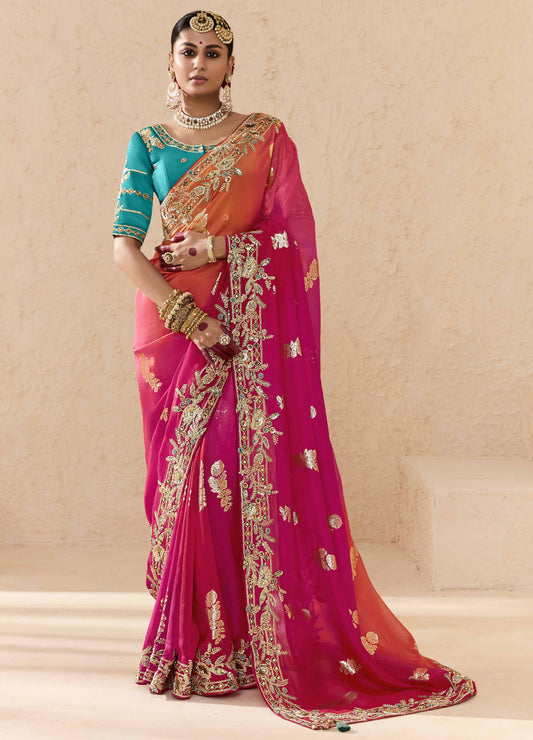 Ombre Magenta Banarasi Silk Saree Online in India