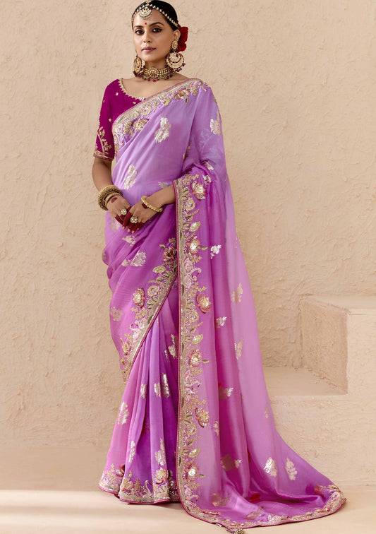 Ombre Pink Banarasi Silk Saree Online in India