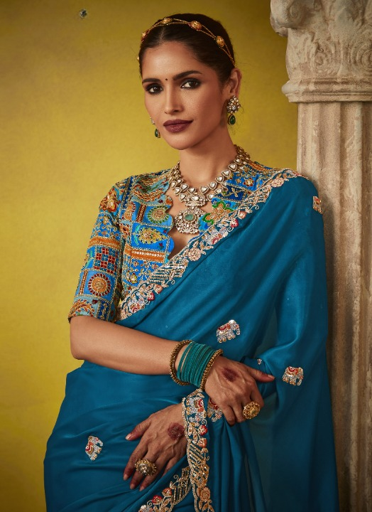Shop Blue Tissue Silk Sarees Online - STORI