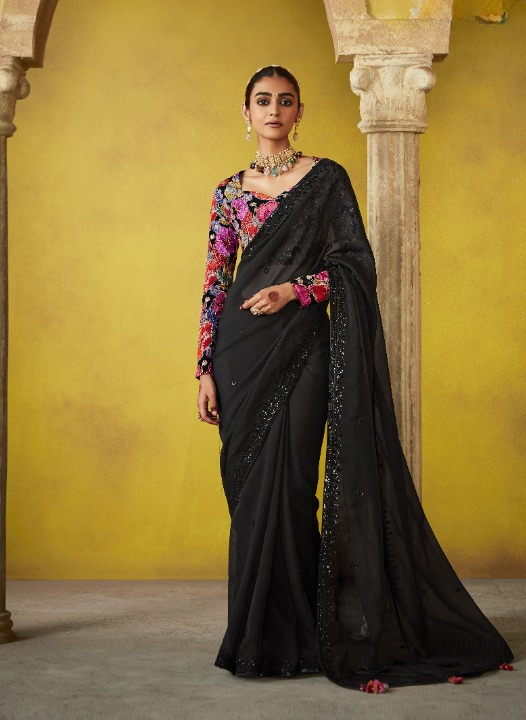 Shop Black Tissue Silk Sarees Online - STORI