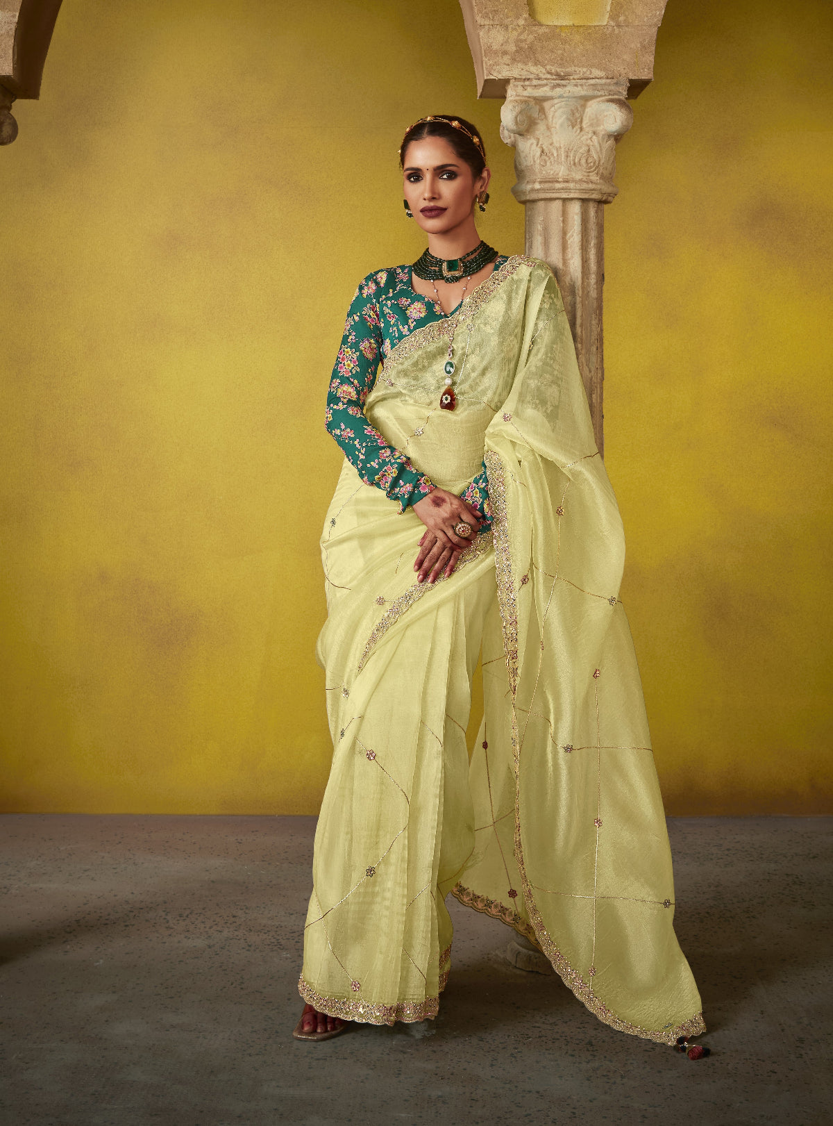 Shop Yellow Tissue Silk Sarees Online - STORI