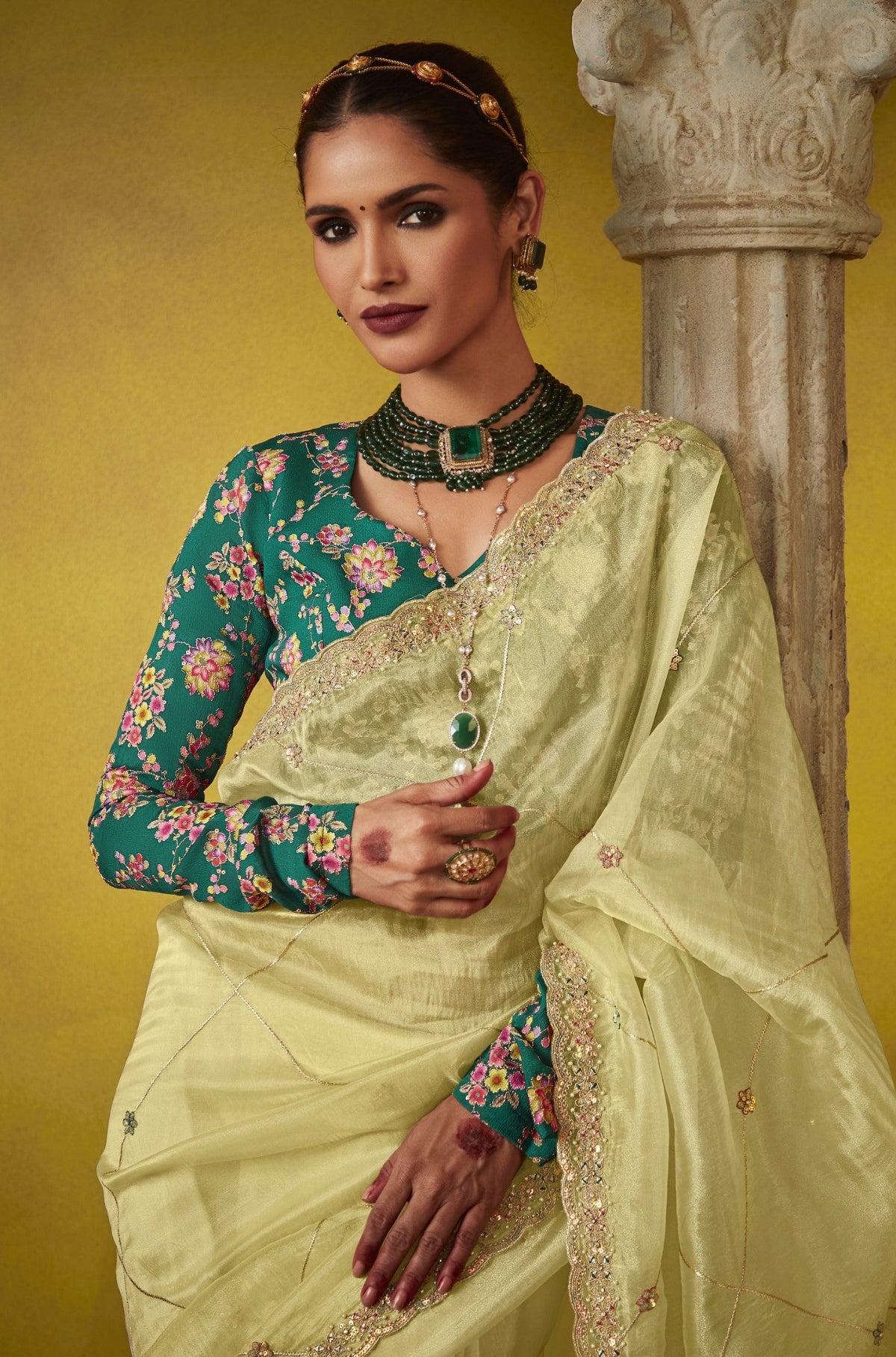 Shop Yellow Tissue Silk Sarees Online - STORI