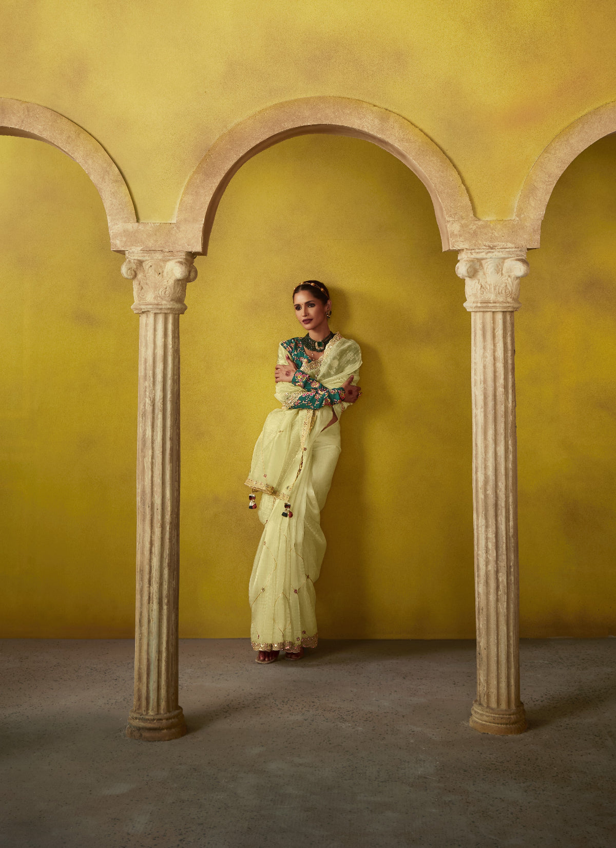 Shop Yellow Tissue Silk Sarees Online - STORI