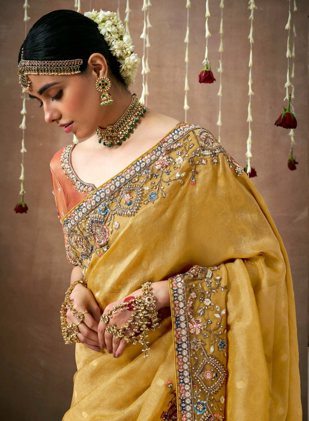 Shop Yellow Banarasi Sarees online at STORI