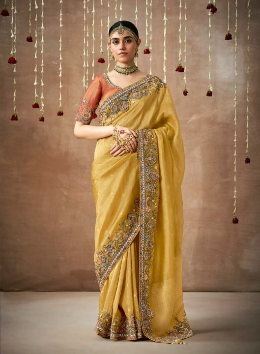 Shop Yellow Banarasi Sarees online at STORI